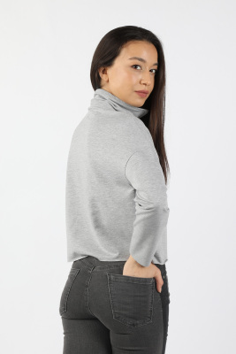 Kadın Yarım Balıkçı Yarasa Kol Sweatshirt Gri - Thumbnail