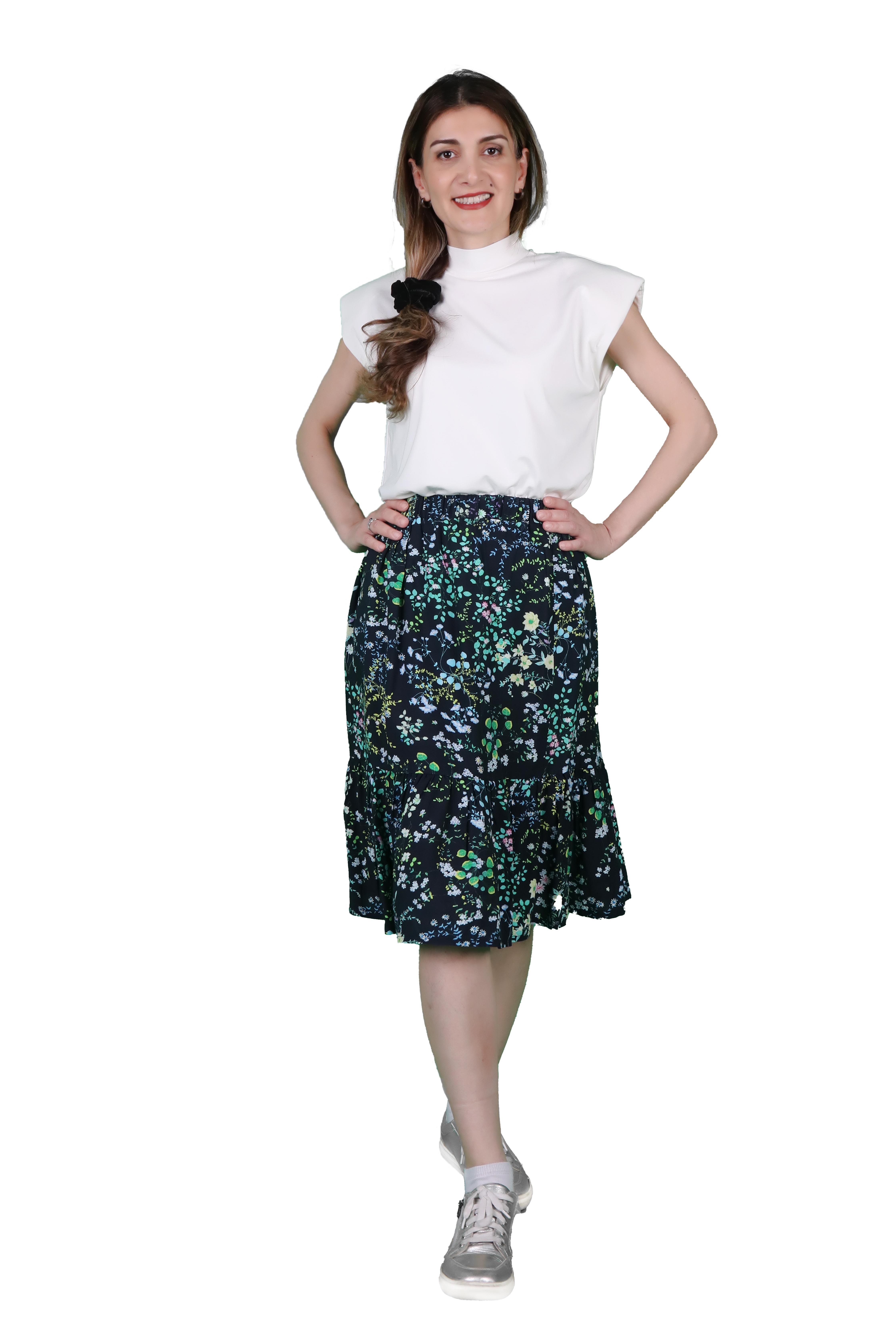 Balins - Kadın Yeşil Çiçekli Etek 