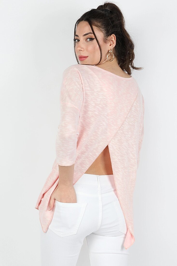 Kadın Yırtmaçlı Muline Triko Pembe - 1