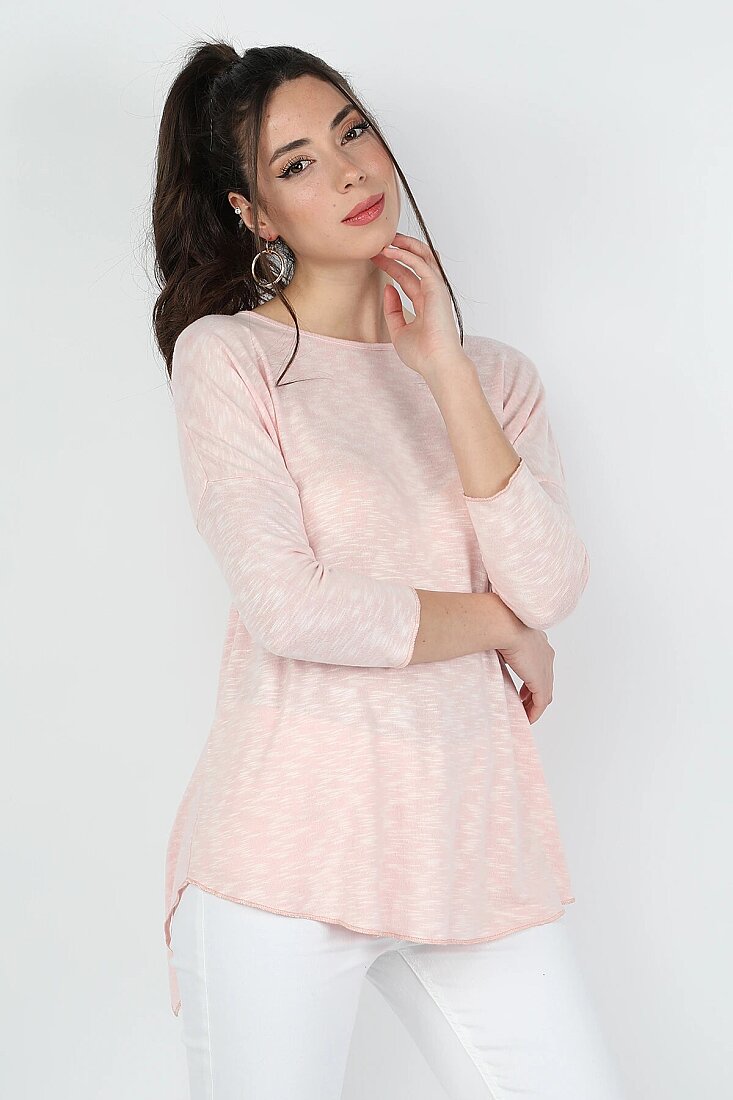 Kadın Yırtmaçlı Muline Triko Pembe - 2