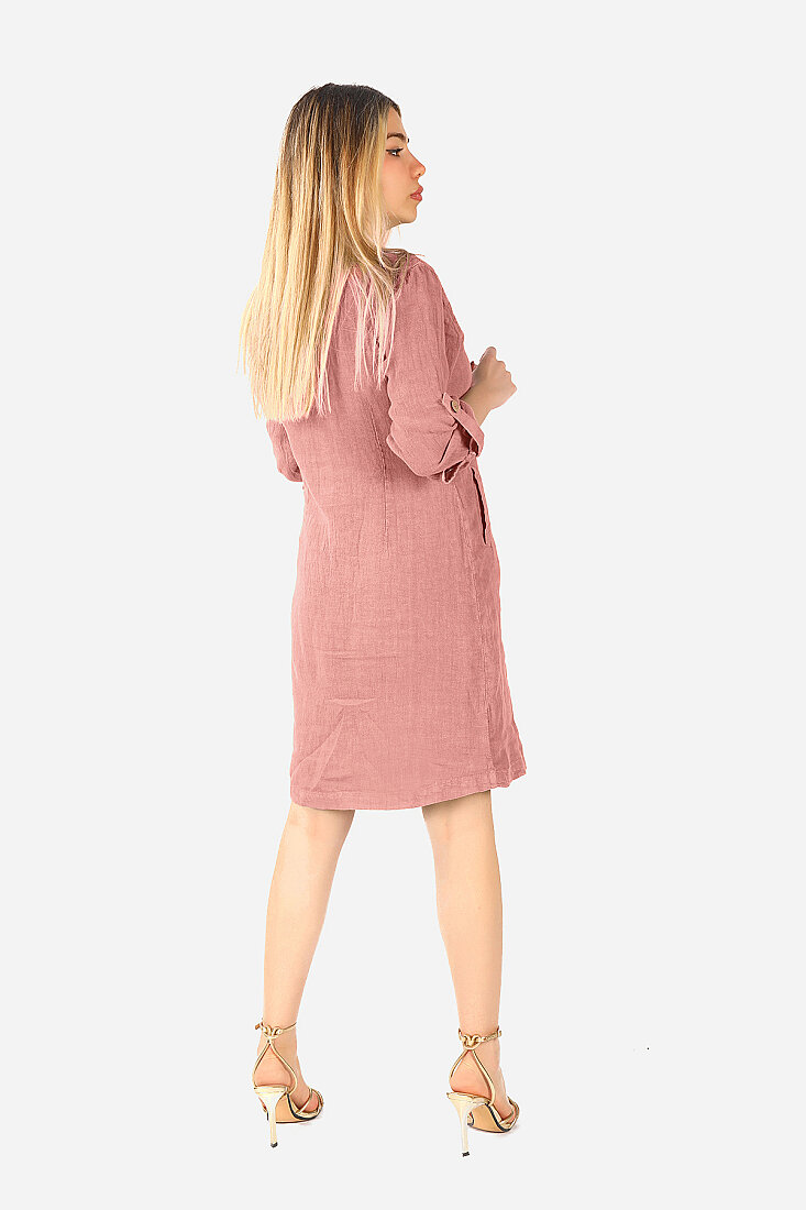 Keten Midi Elbise Pembe - 2