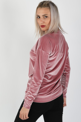 Kol Manşetli Kadife Bluz Pembe - Thumbnail