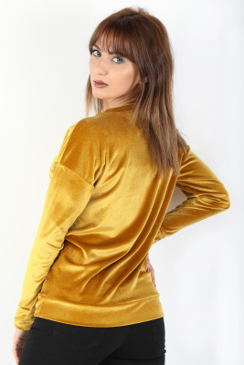 Kol Manşetli Kadife Bluz Sarı - Thumbnail