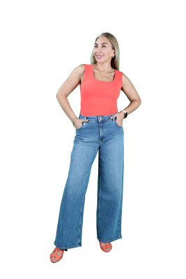 Orta Mavi Geniş Paça Jeans - Thumbnail