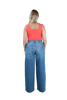 Orta Mavi Geniş Paça Jeans - Thumbnail