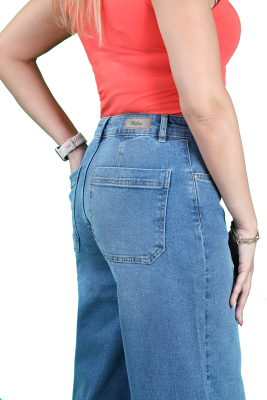 Orta Mavi Geniş Paça Jeans - Thumbnail