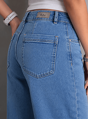 Orta Mavi Geniş Paça Jeans - Thumbnail