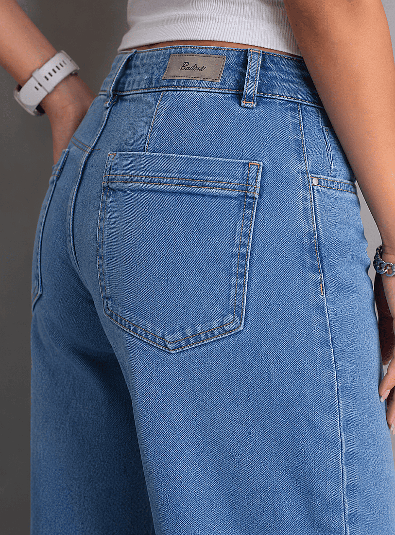 Orta Mavi Geniş Paça Jeans  - 2