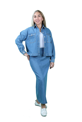 Oversize Gömlek Mavi - Thumbnail