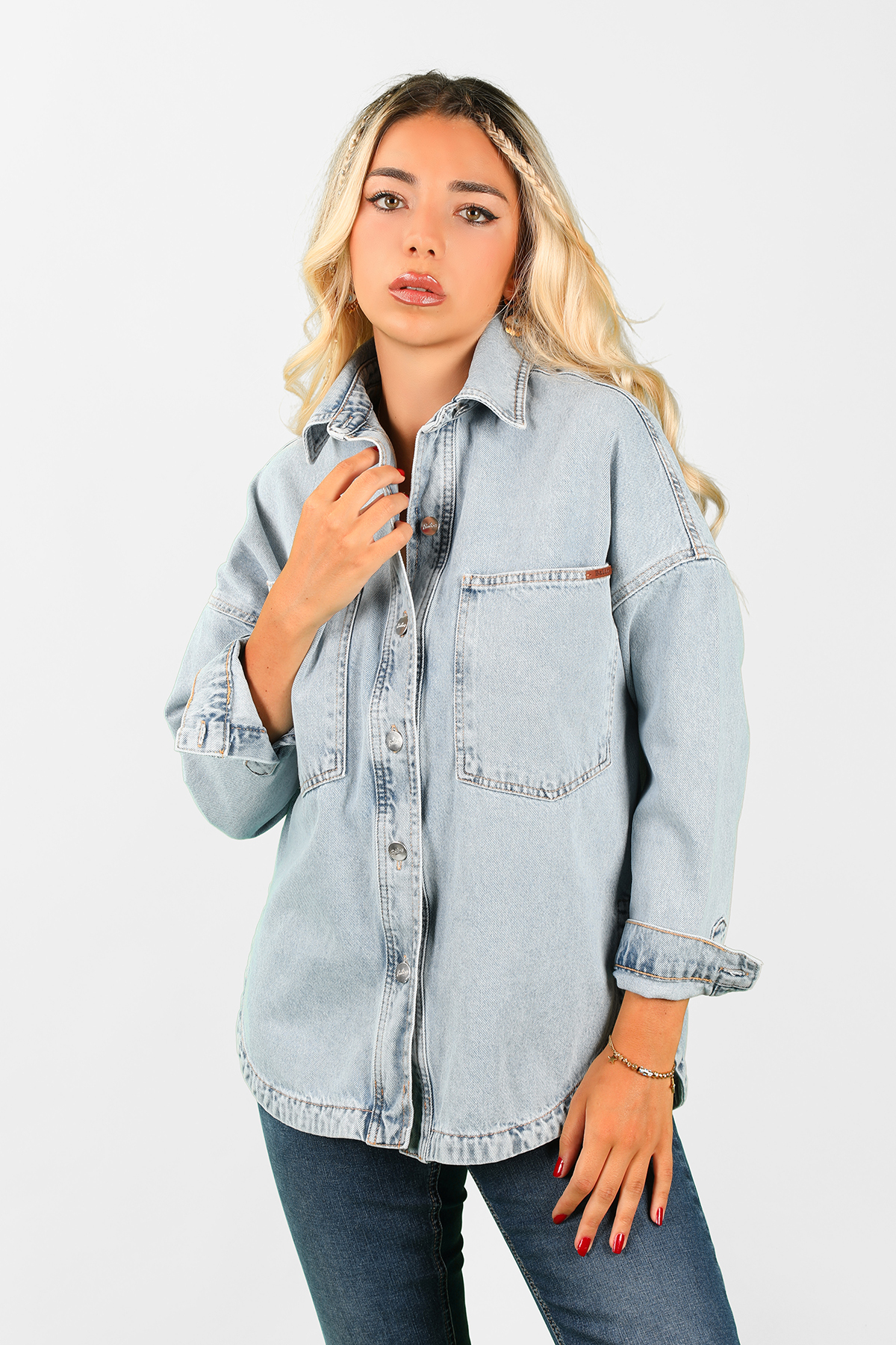 Balins - Oversize Kadın Jean Ceket Effect Mavi