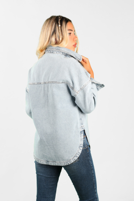 Oversize Kadın Jean Ceket Effect Mavi - Thumbnail