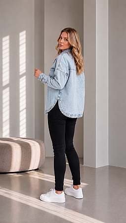 Oversize Kadın Jean Ceket Effect Mavi - 11