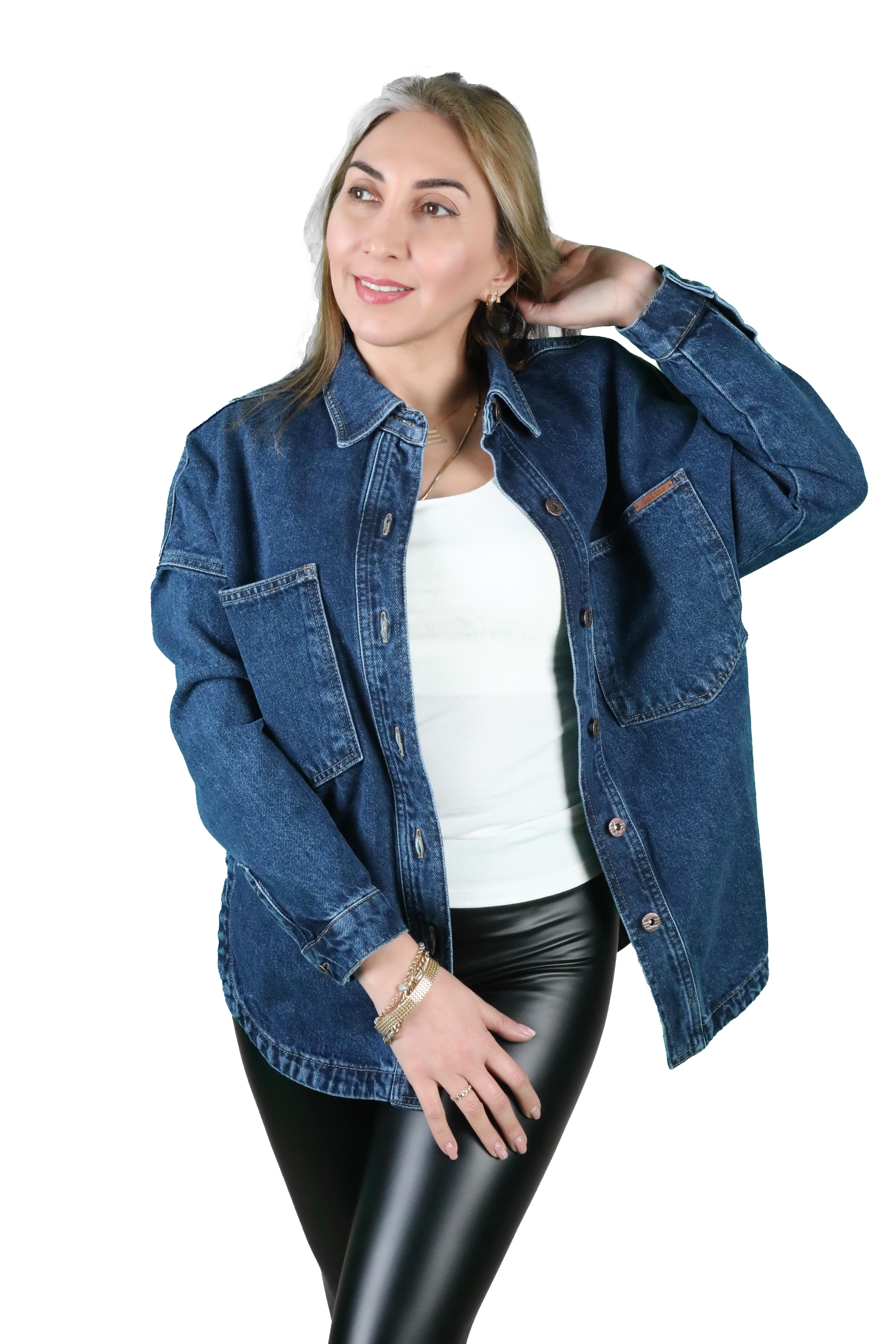 Balins - Oversize Kadın Jean Ceket Koyu Mavi