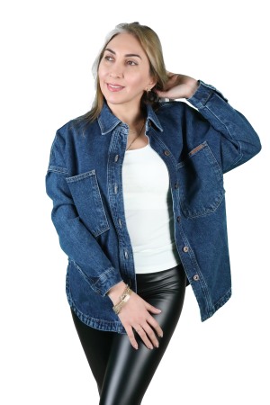 Oversize Kadın Jean Ceket Koyu Mavi Koyu Mavi