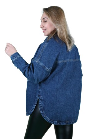Oversize Kadın Jean Ceket Koyu Mavi - 2