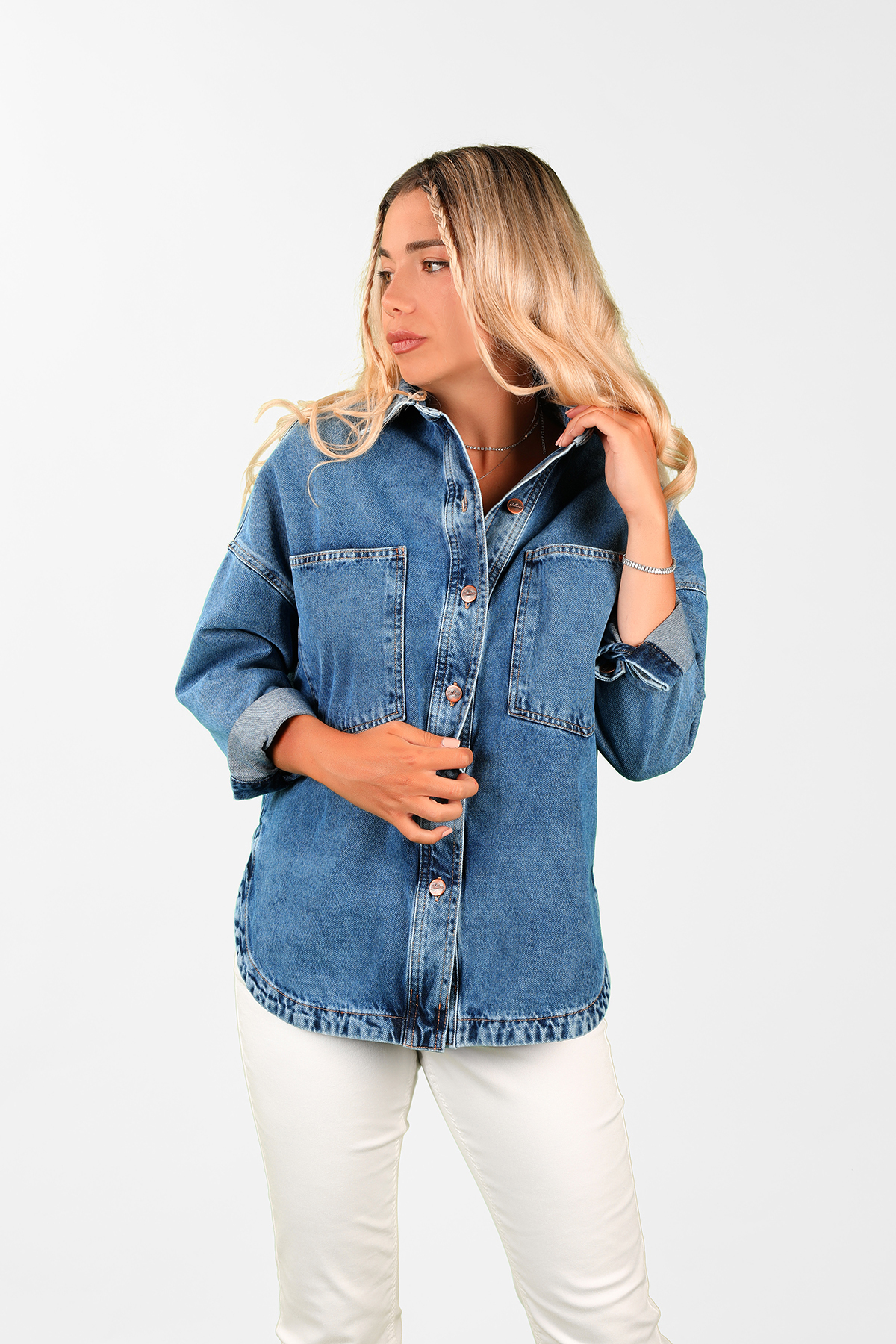 Balins - Oversize Kadın Jean Ceket Mavi