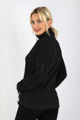 Polar Kadın Kol Fermuarlı Sweatshirt Siyah - Thumbnail