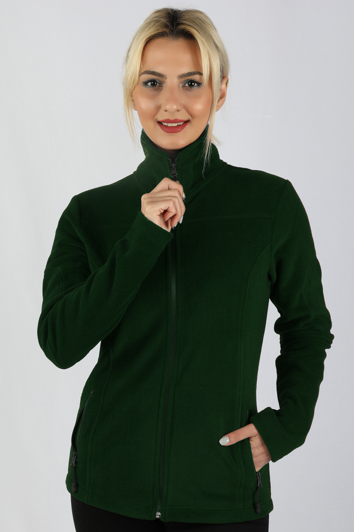Polar Kadın Kol Fermuarlı Sweatshirt Yeşil Polar Kadın Kol Fermuarlı Sweatshirt Yeşil
