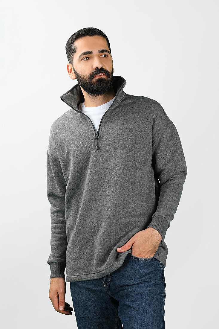 Unisex Balıkçı Yaka Antrasit Sweatshirt - 1