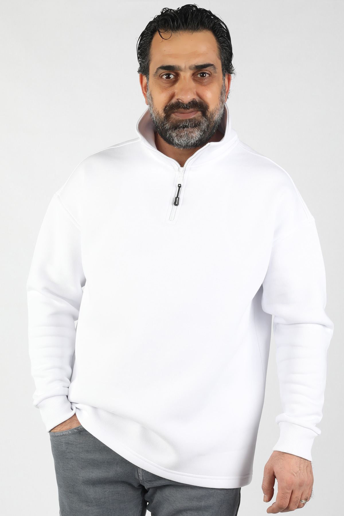 Balins - Unisex Balıkçı Yaka Beyaz Sweatshirt