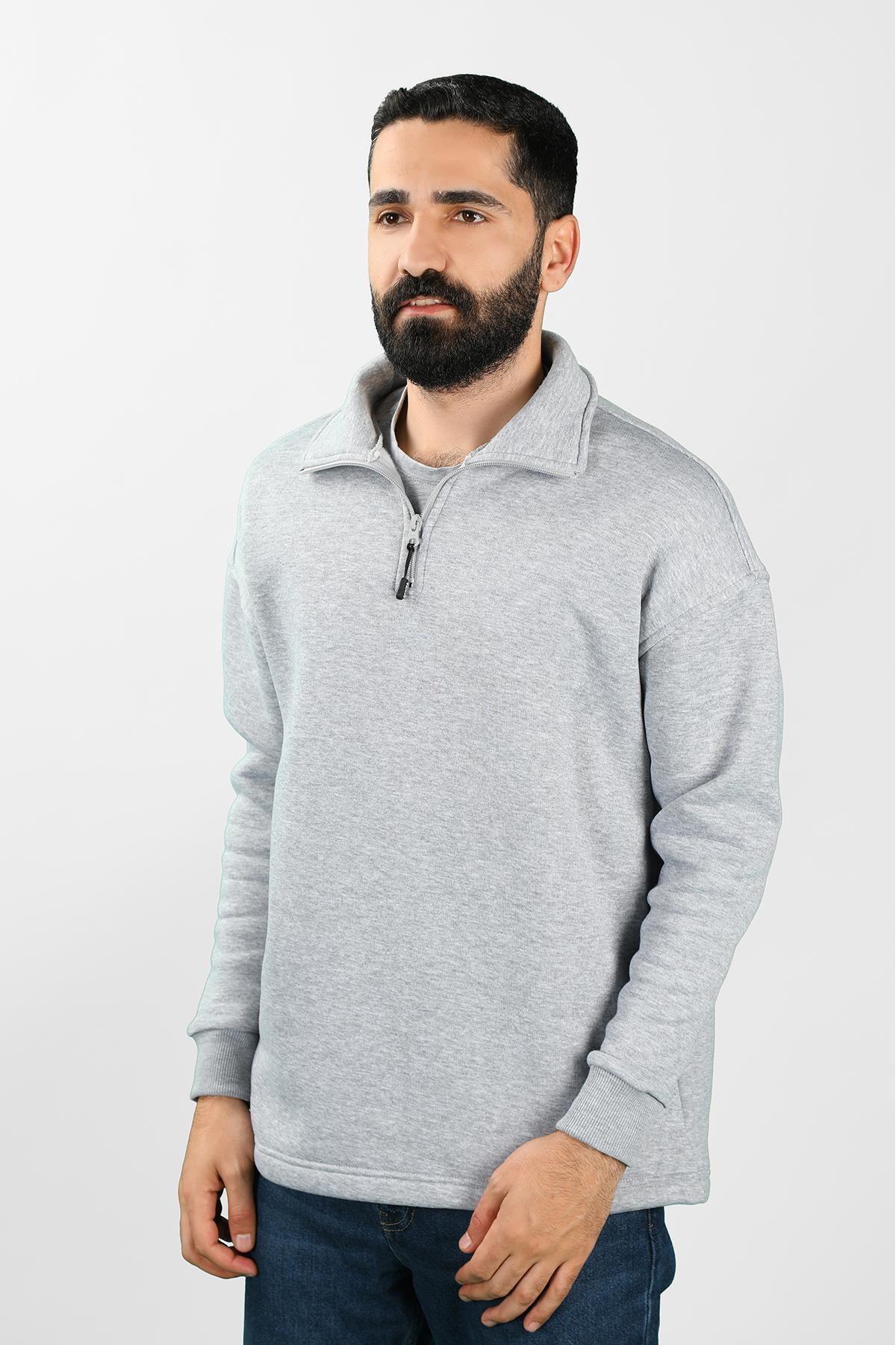 Balins - Unisex Balıkçı Yaka Gri Sweatshirt