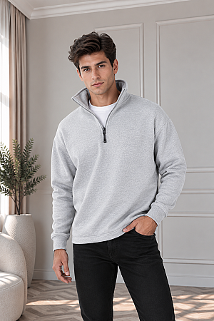 Unisex Balıkçı Yaka Gri Sweatshirt