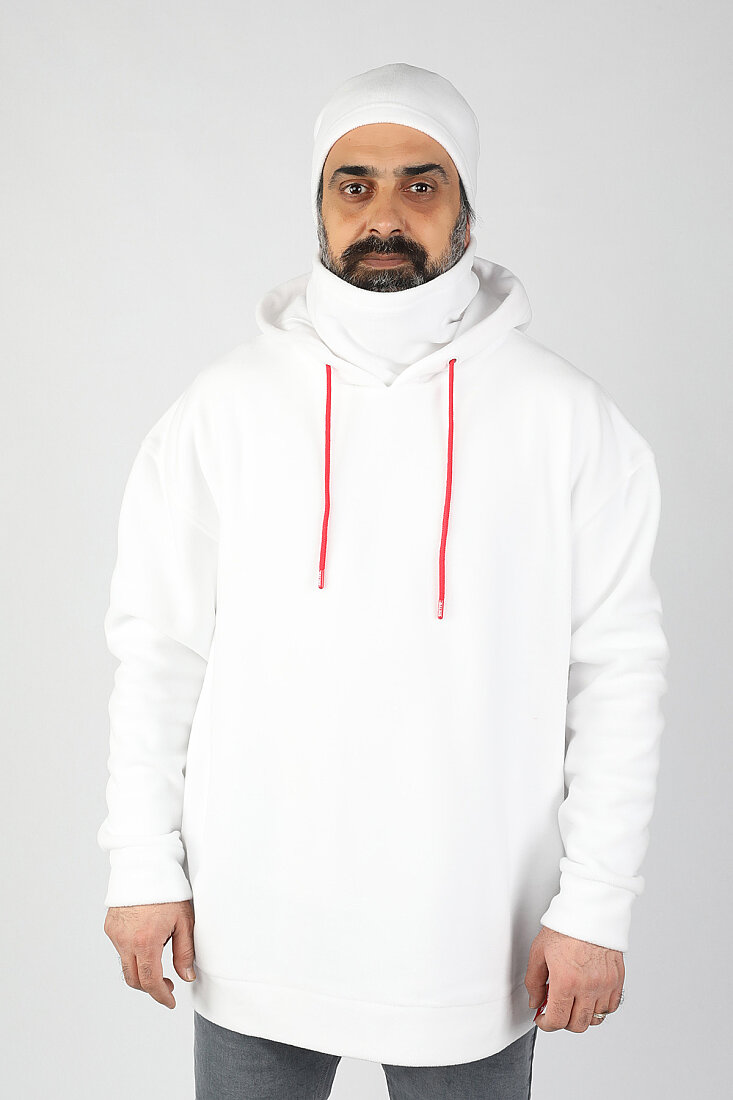 Unisex Kapüşonlu Polar Beyaz - 1