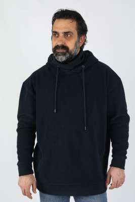 Unisex Kapüşonlu Polar Lacivert - Thumbnail